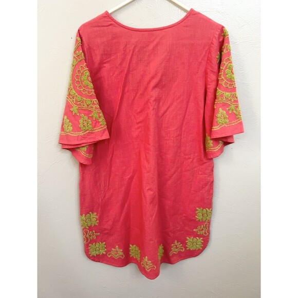 UNCLE FRANK Pink Coral Embroidered Crewel Flowers Boxy Pockets Dress Small $199 - Picture 10 of 10